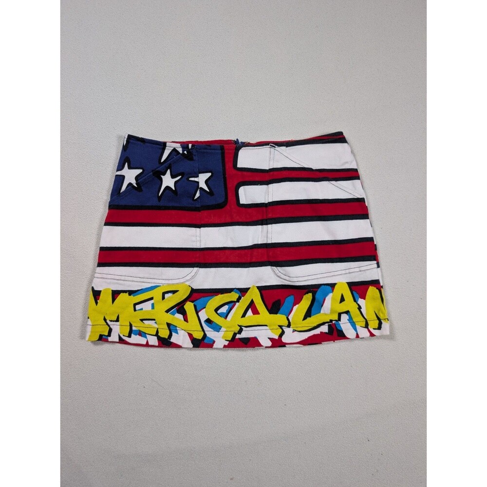 VTG Stephen Sprouse American Land Flag Printed Graffiti Mini Skirt July 4 S 2002